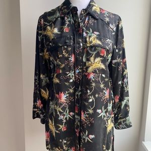 AllSaints Silk Blend Evolution Shirt - Black Floral